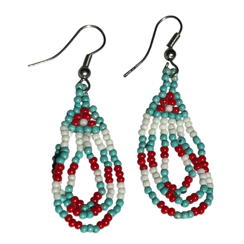 Vintage Seed Bead Beaded Native American Style Pierced Earrings Southwestern